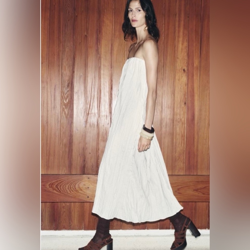 Zara Hemp Elegant White Strapless Dress - Picture 4 of 10